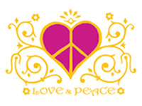 ハートマークとピースマークを組み合わせたLOVE&PEACEのブランドロゴ画像