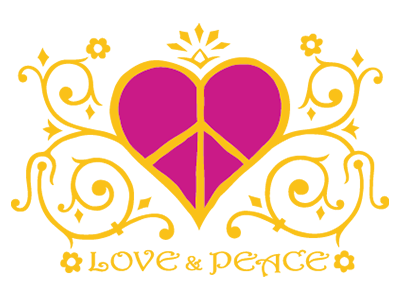 ハートマークとピースマークを組み合わせたLOVE&PEACEのブランドロゴ画像